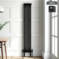 Athens Matt Black Triple Column Vertical Traditional Radiator 1800x290mm