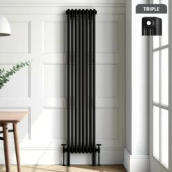 Athens Matt Black Triple Column Vertical Traditional Radiator 1800x380mm