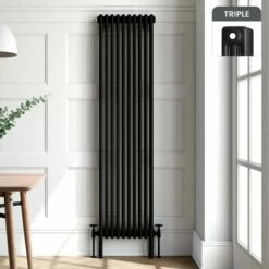 Athens Matt Black Triple Column Vertical Traditional Radiator 1800x470mm