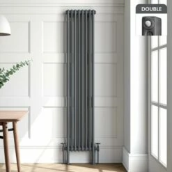 Athens Anthracite Double Column Vertical Traditional Radiator 1800x380mm