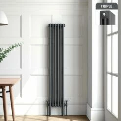 Athens Anthracite Triple Column Vertical Traditional Radiator 1500x290mm