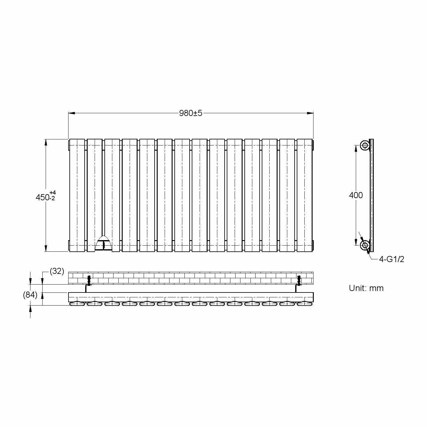 Faro White Single Flat Panel Horizontal Radiator 450x980mm - Image 7