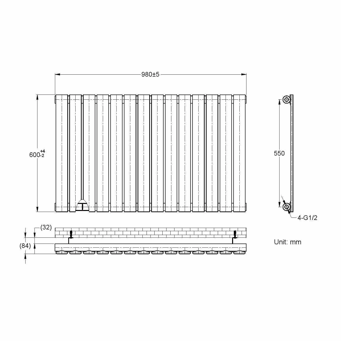 Faro White Single Flat Panel Horizontal Radiator 600x980mm - Image 7