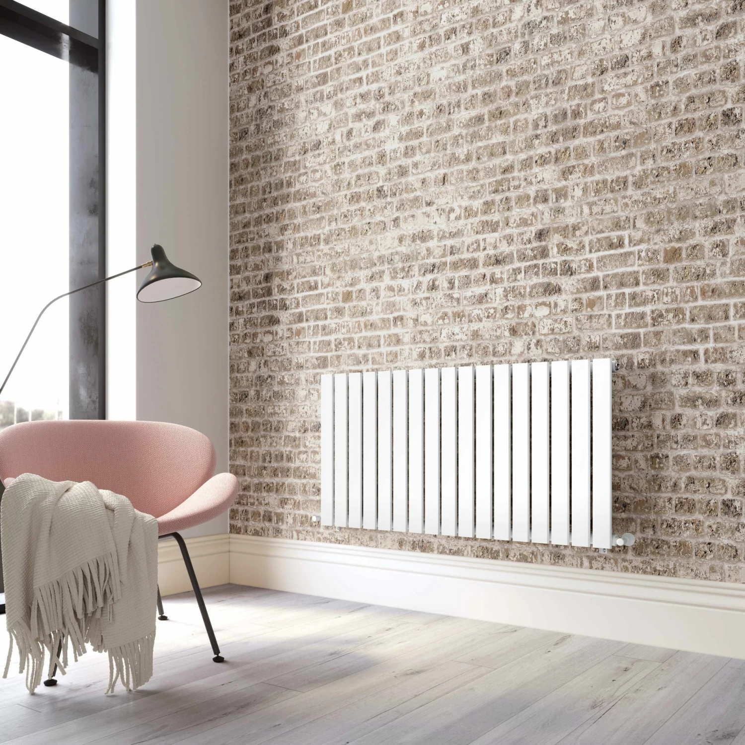 Faro White Single Flat Panel Horizontal Radiator 600x1190mm - Image 2