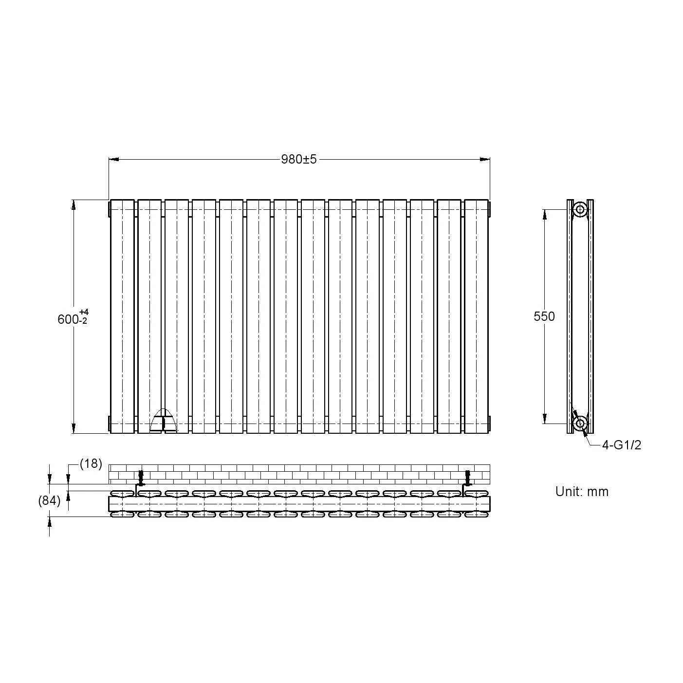 Faro White Double Flat Panel Horizontal Radiator 600x980mm - Image 7