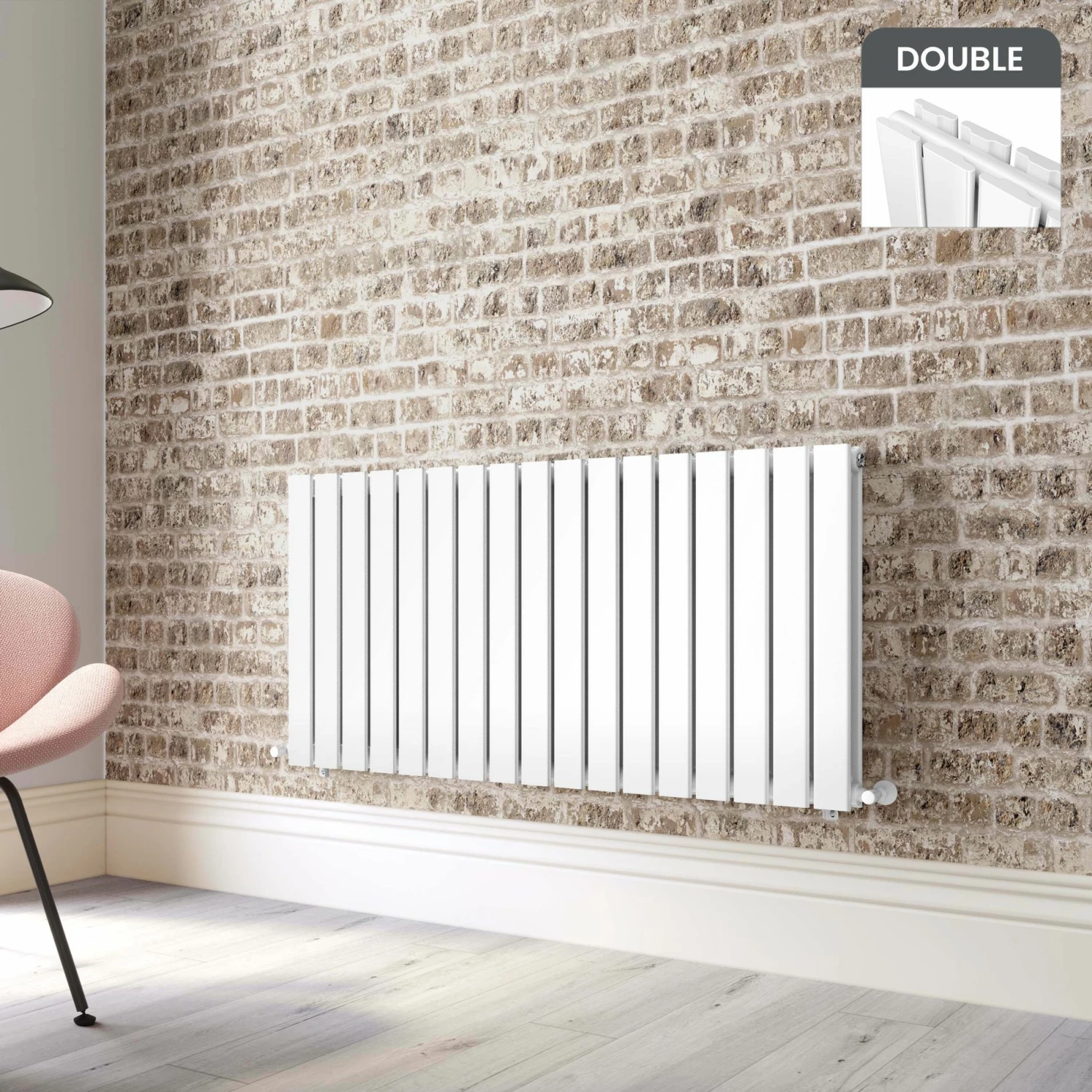 Faro White Double Flat Panel Horizontal Radiator 600x1190mm