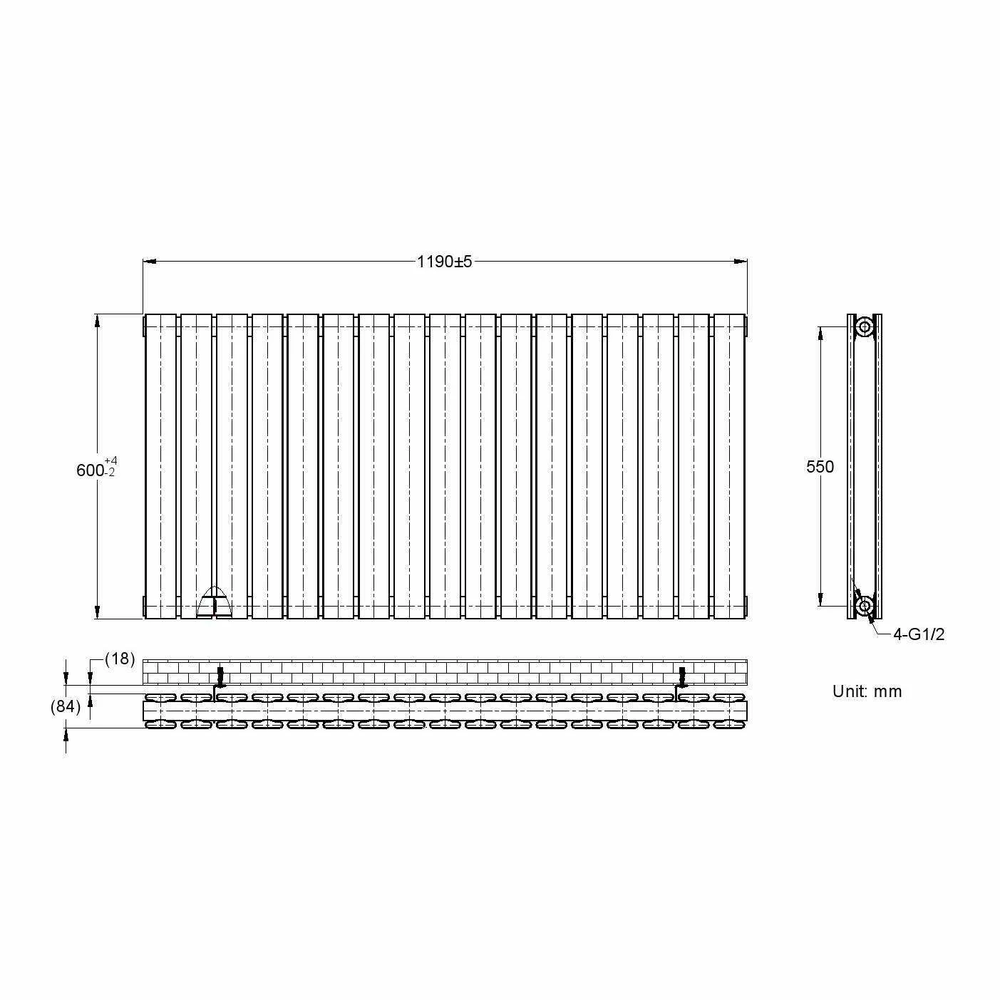 Faro White Double Flat Panel Horizontal Radiator 600x1190mm - Image 7