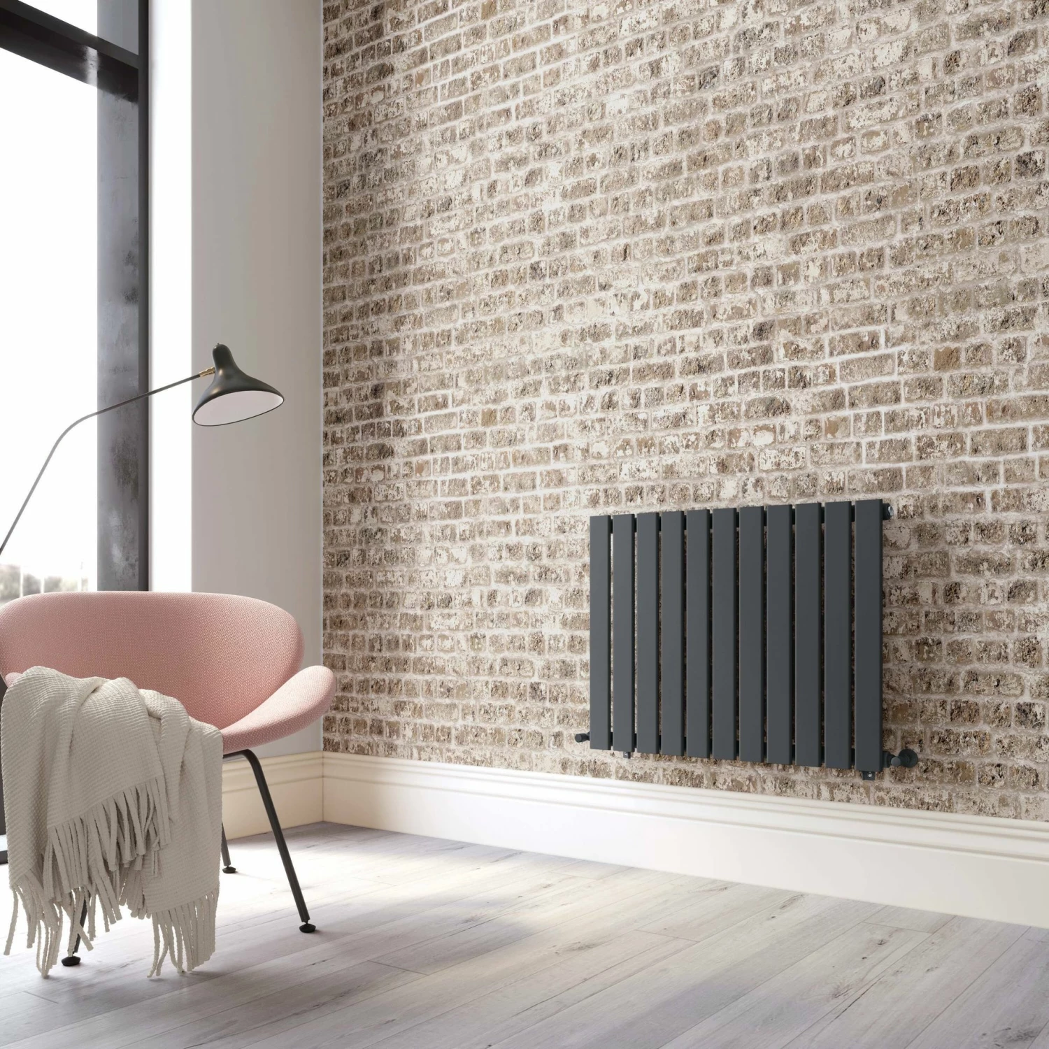 Faro Anthracite Single Flat Panel Horizontal Radiator 600x770mm - Image 2