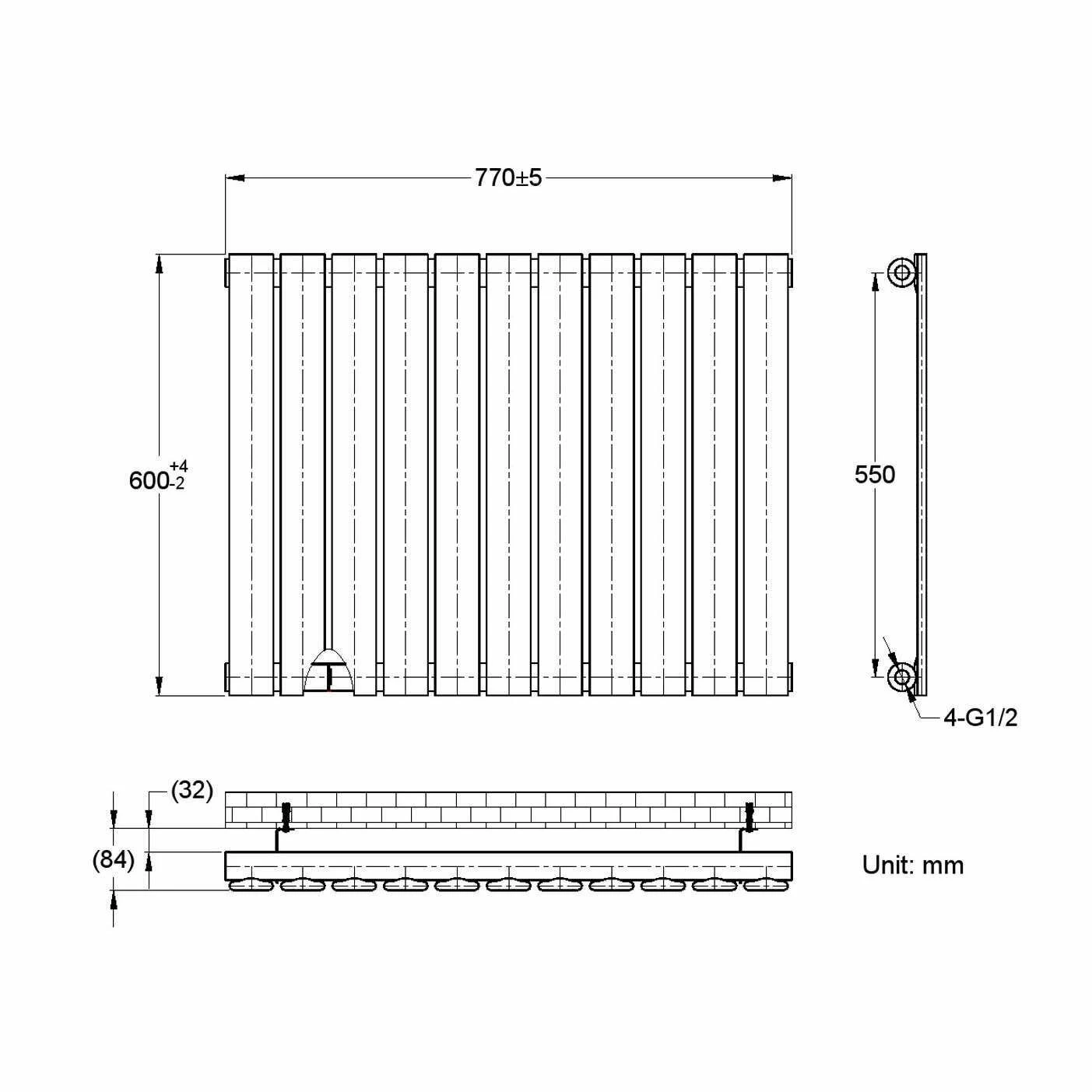 Faro Anthracite Single Flat Panel Horizontal Radiator 600x770mm - Image 7