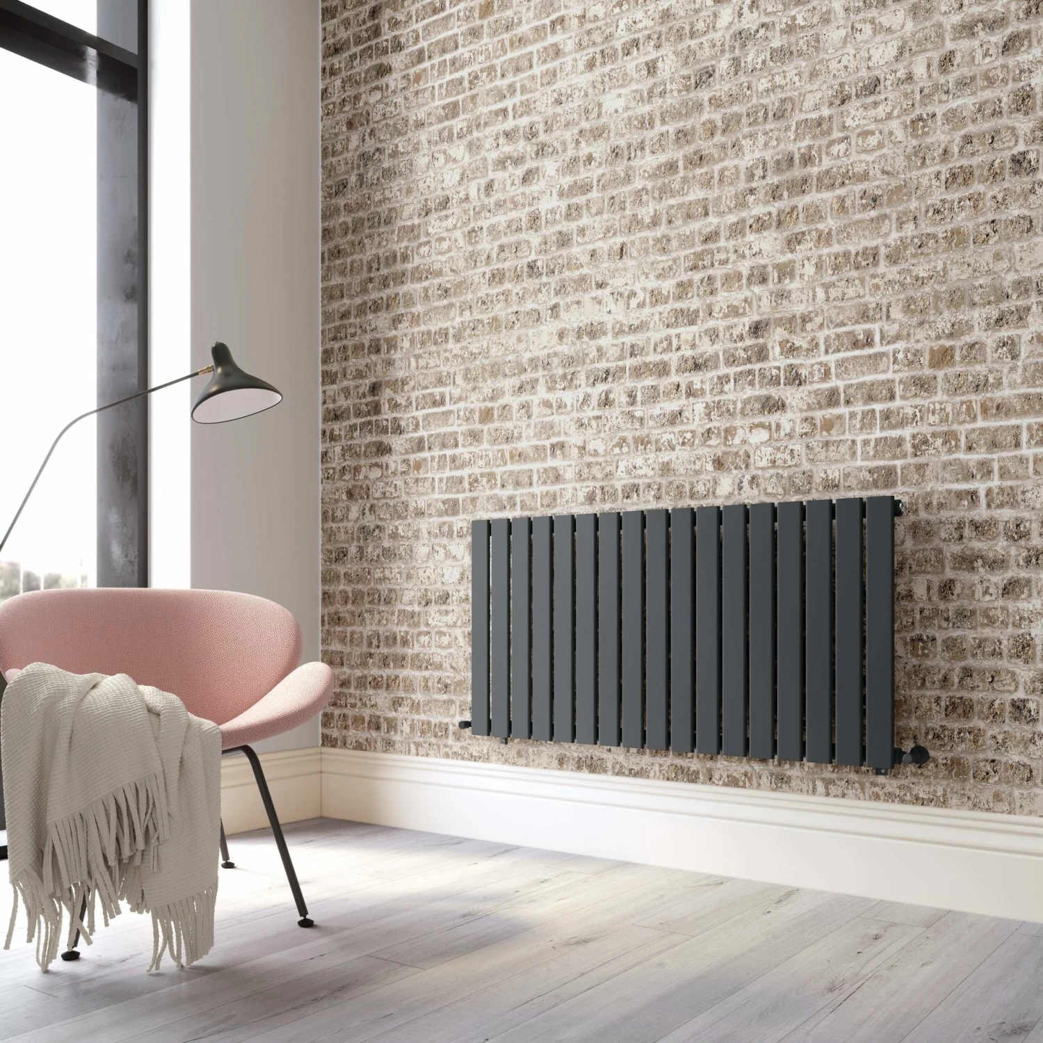 Faro Anthracite Single Flat Panel Horizontal Radiator 600x1190mm - Image 2