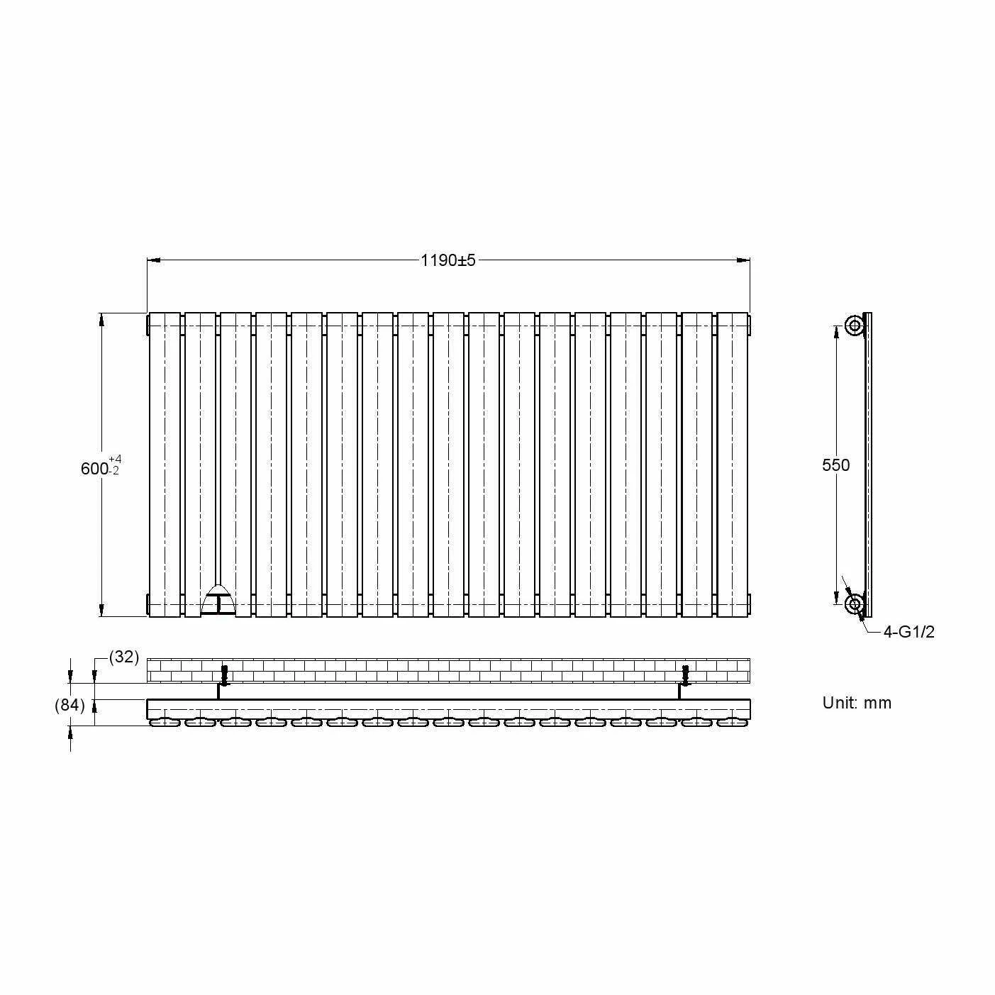 Faro Anthracite Single Flat Panel Horizontal Radiator 600x1190mm - Image 7