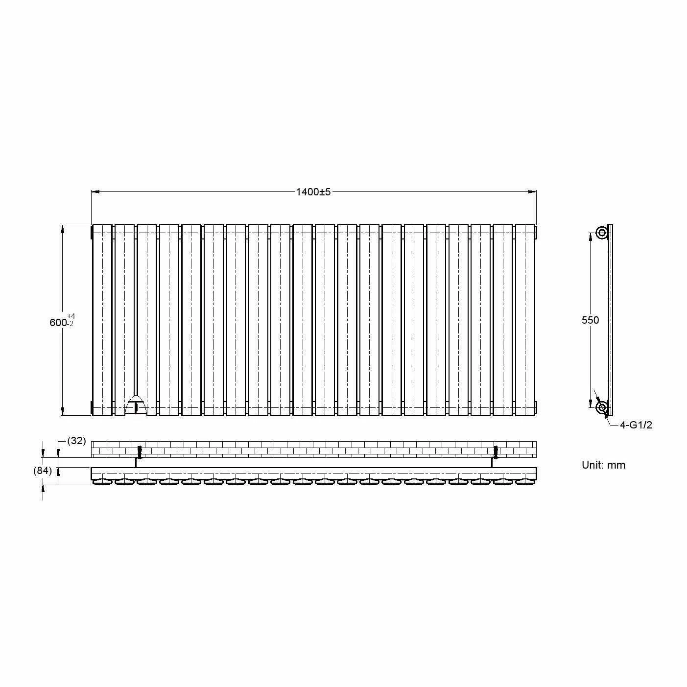 Faro Anthracite Single Flat Panel Horizontal Radiator 600x1400mm - Image 7