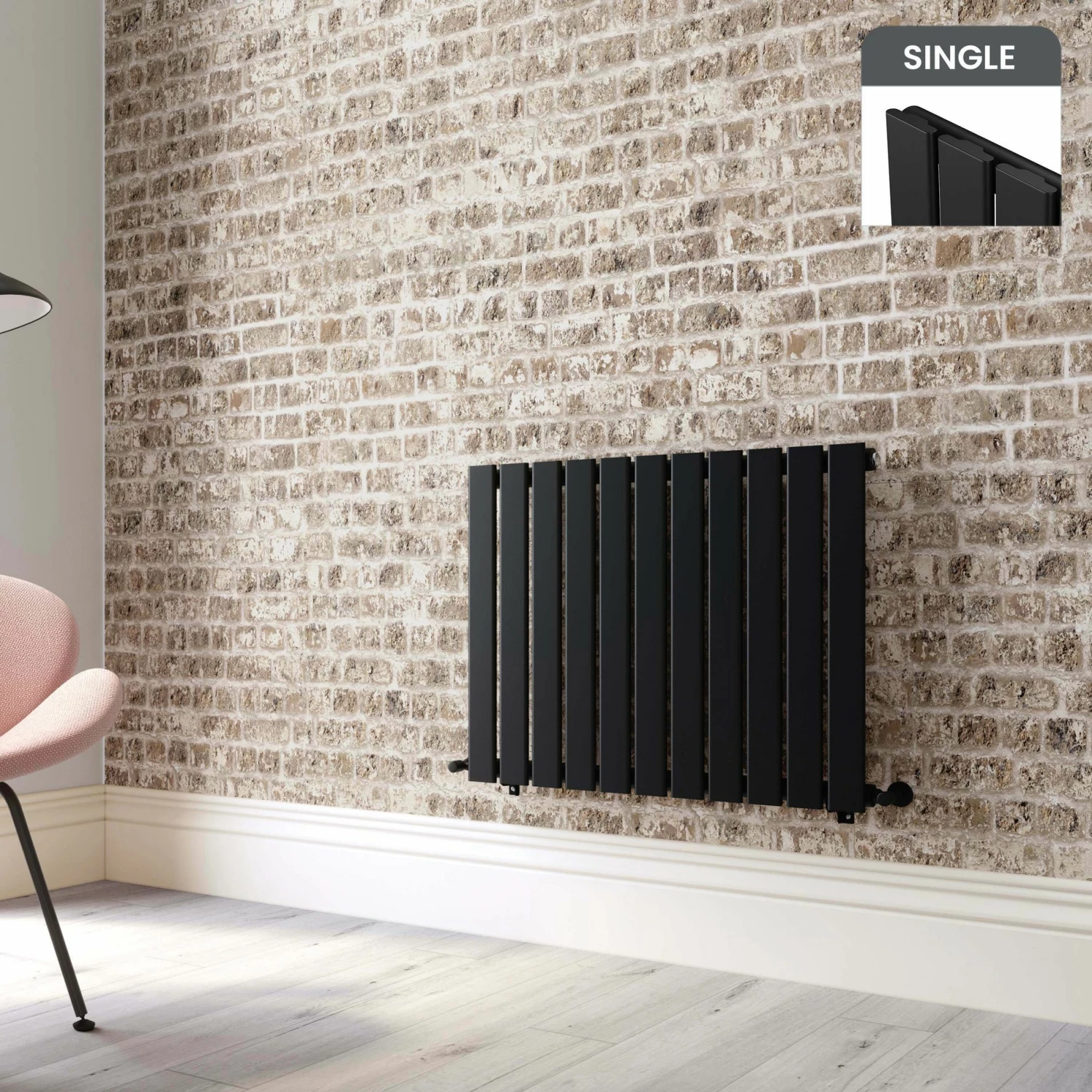 Faro Matt Black Single Flat Panel Horizontal Radiator 600x770mm