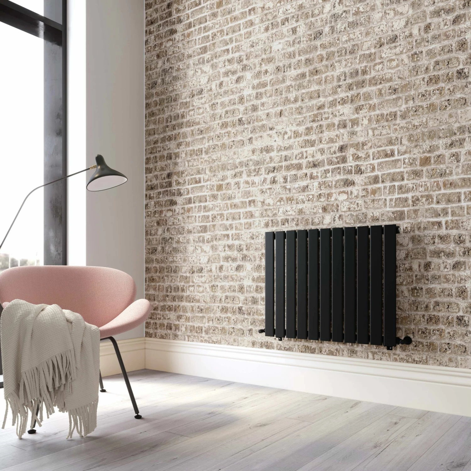 Faro Matt Black Single Flat Panel Horizontal Radiator 600x770mm - Image 2