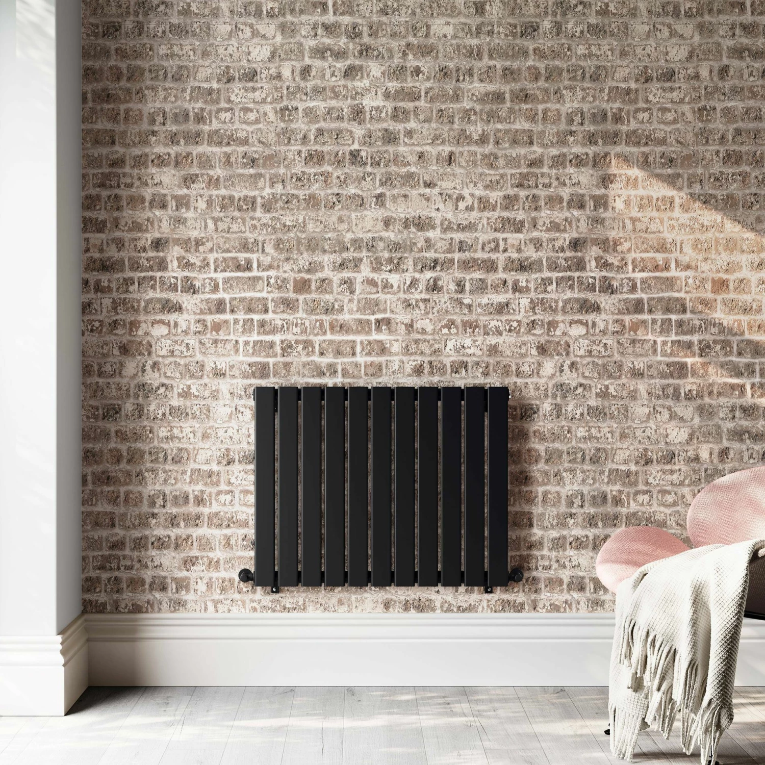 Faro Matt Black Single Flat Panel Horizontal Radiator 600x770mm - Image 3