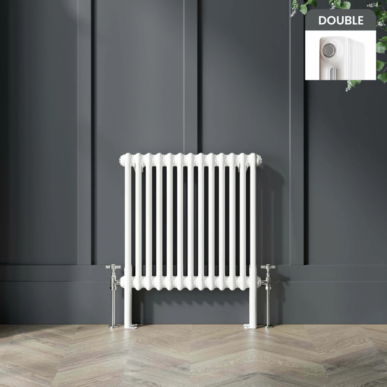 Athens White Double Column Horizontal Traditional Radiator 600x605mm