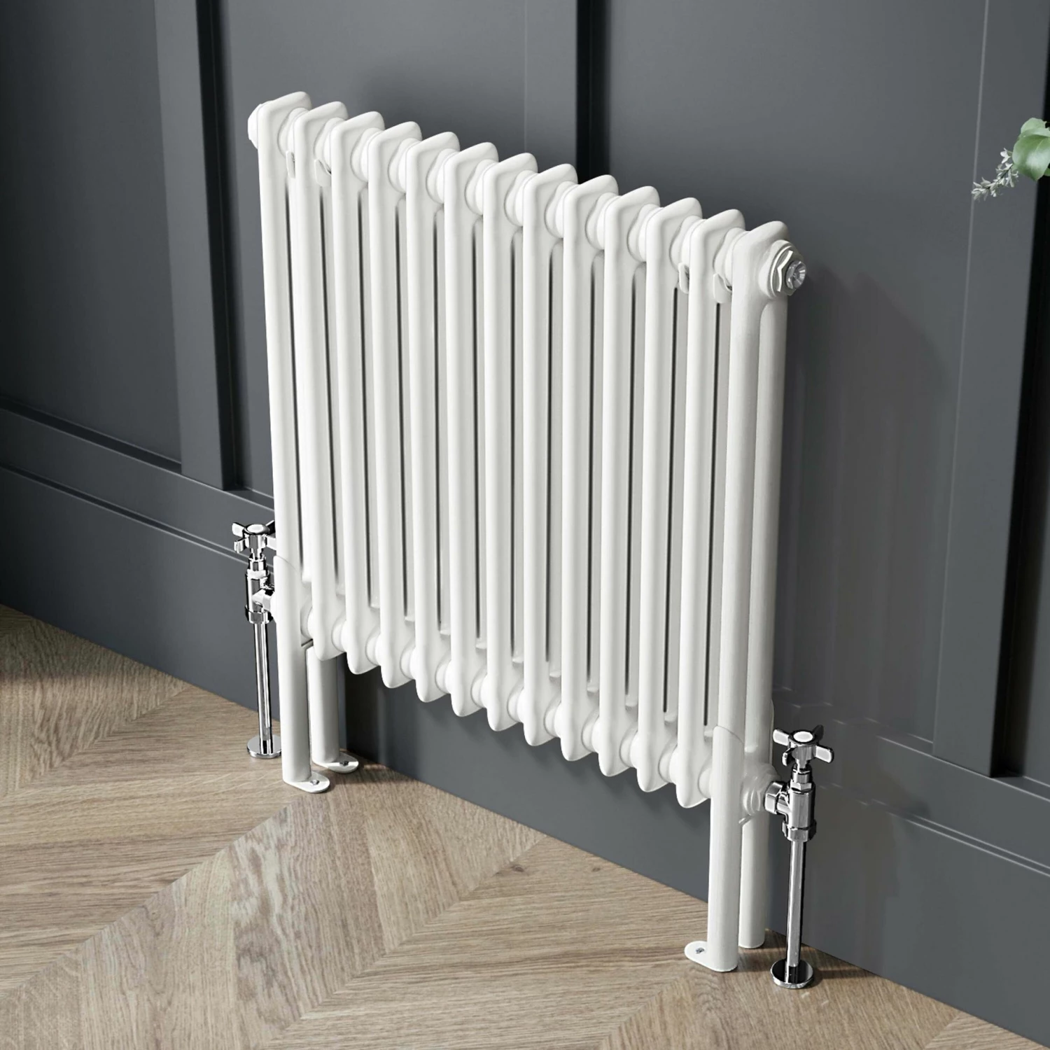 Athens White Double Column Horizontal Traditional Radiator 600x605mm - Image 3