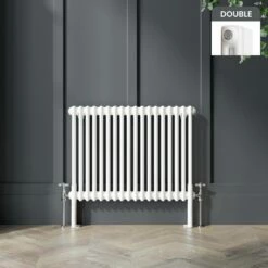 Athens White Double Column Horizontal Traditional Radiator 600x785mm