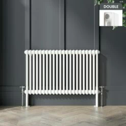 Athens White Double Column Horizontal Traditional Radiator 600x1010mm
