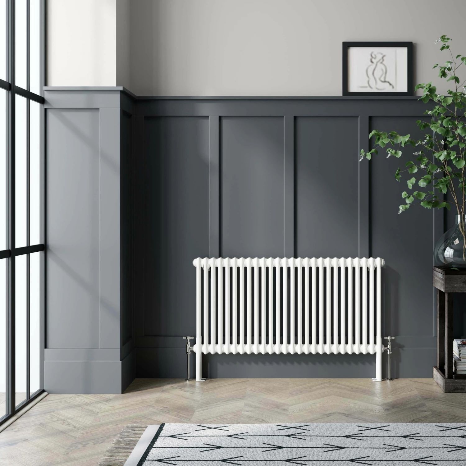 Athens White Double Column Horizontal Traditional Radiator 600x1190mm - Image 2