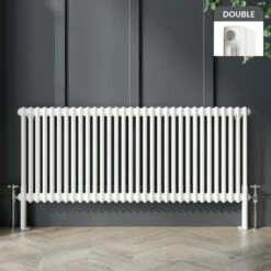 Athens White Double Column Horizontal Traditional Radiator 600x1415mm