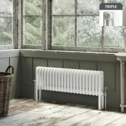 Athens White Triple Column Horizontal Traditional Radiator 300x1010mm