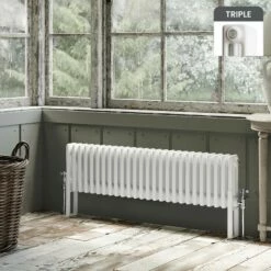 Athens White Triple Column Horizontal Traditional Radiator 300x1190mm