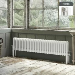 Athens White Triple Column Horizontal Traditional Radiator 300x1415mm