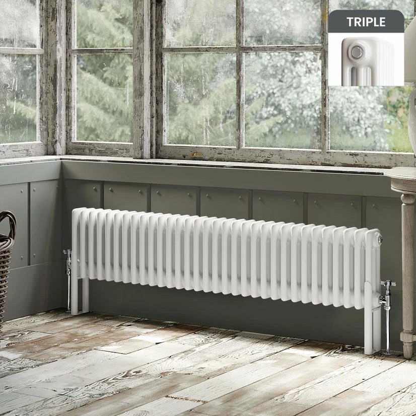 Athens White Triple Column Horizontal Traditional Radiator 300x1415mm