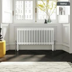 Athens White Triple Column Horizontal Traditional Radiator 450x1010mm