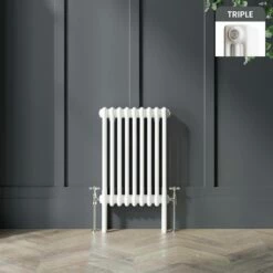 Athens White Triple Column Horizontal Traditional Radiator 600x425mm