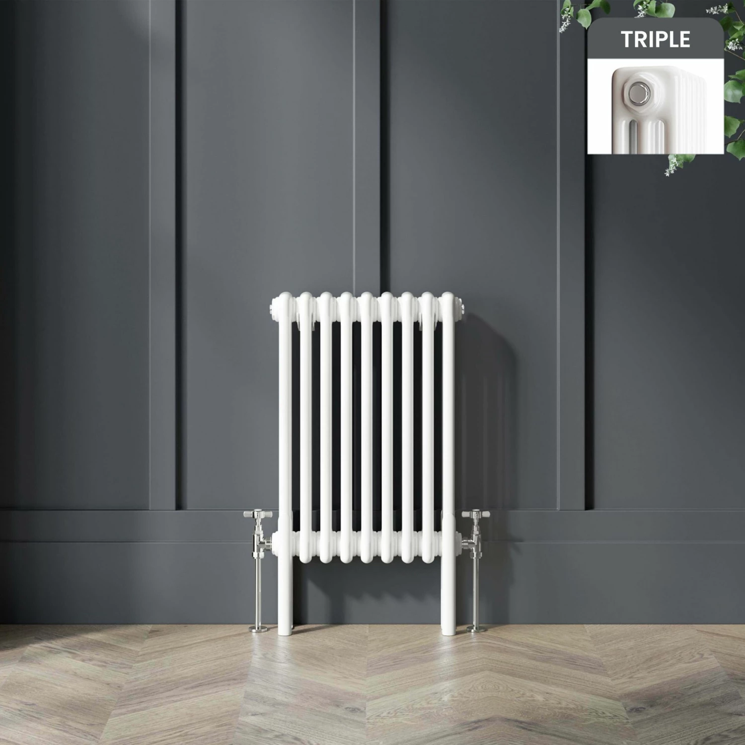 Athens White Triple Column Horizontal Traditional Radiator 600x425mm