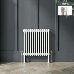 Athens White Triple Column Horizontal Traditional Radiator 600x605mm