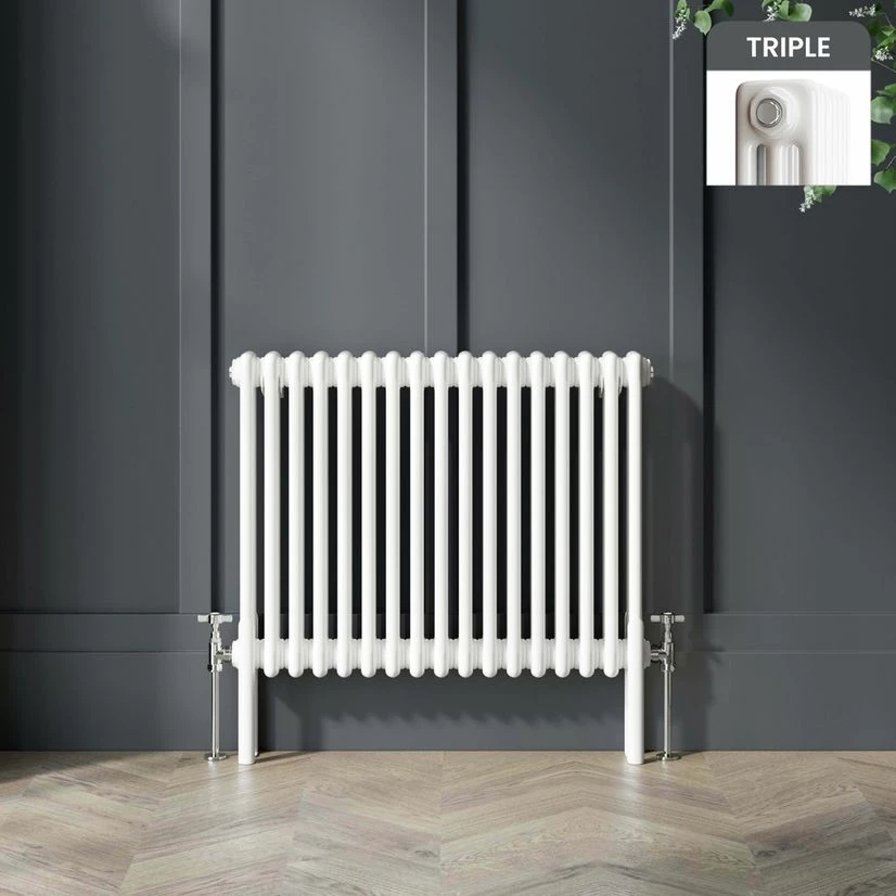 Athens White Triple Column Horizontal Traditional Radiator 600x785mm