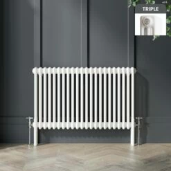 Athens White Triple Column Horizontal Traditional Radiator 600x1010mm