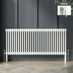 Athens White Triple Column Horizontal Traditional Radiator 600x1415mm