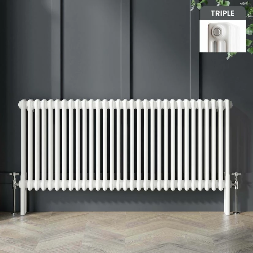 Athens White Triple Column Horizontal Traditional Radiator 600x1415mm