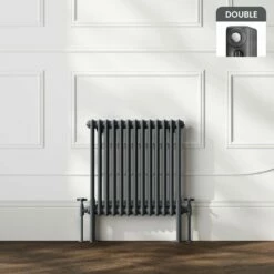 Athens Anthracite Double Column Horizontal Traditional Radiator 600x605mm