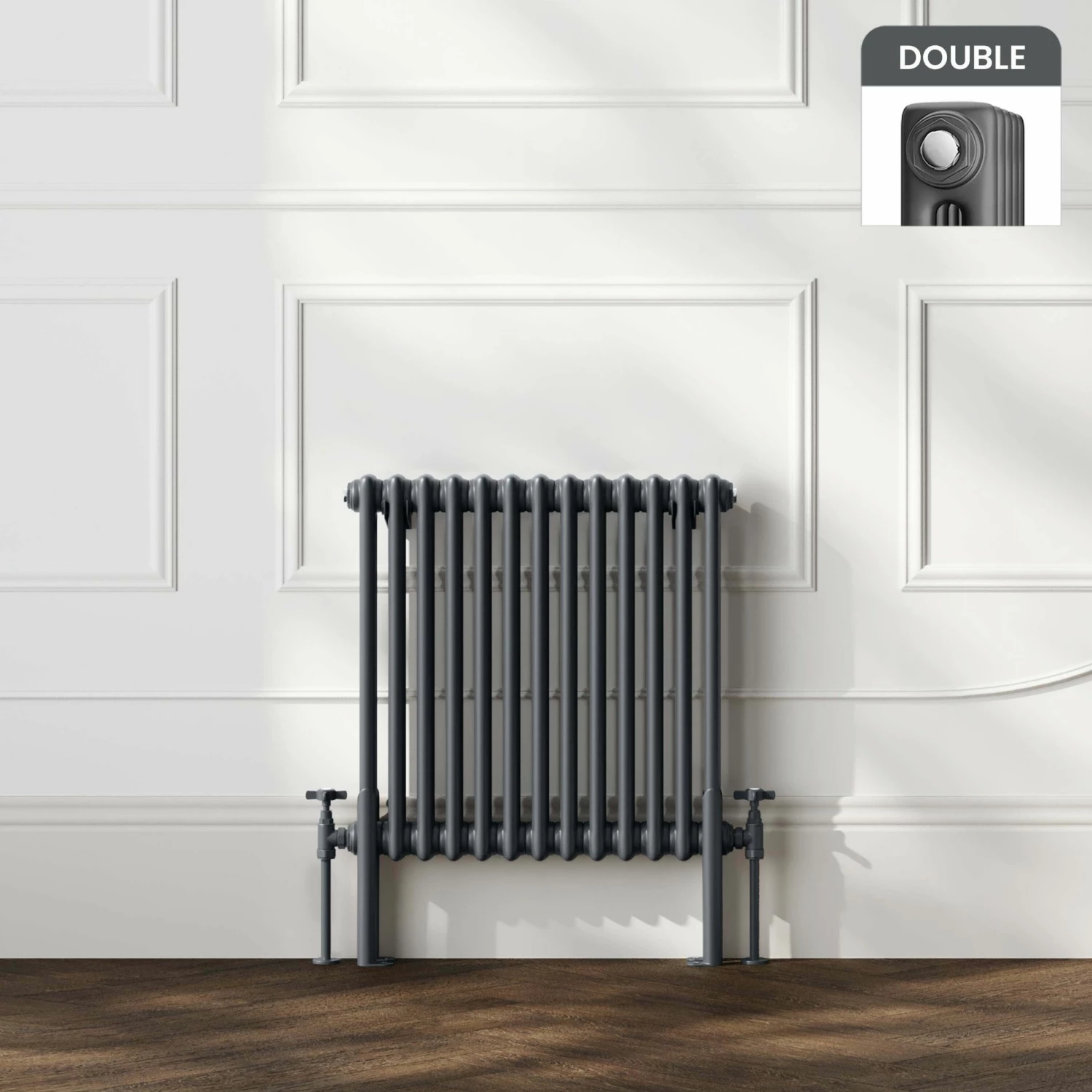 Athens Anthracite Double Column Horizontal Traditional Radiator 600x605mm