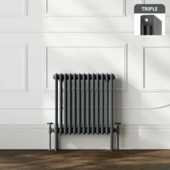 Athens Anthracite Triple Column Horizontal Traditional Radiator 600x605mm