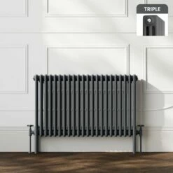 Athens Anthracite Triple Column Horizontal Traditional Radiator 600x1010mm