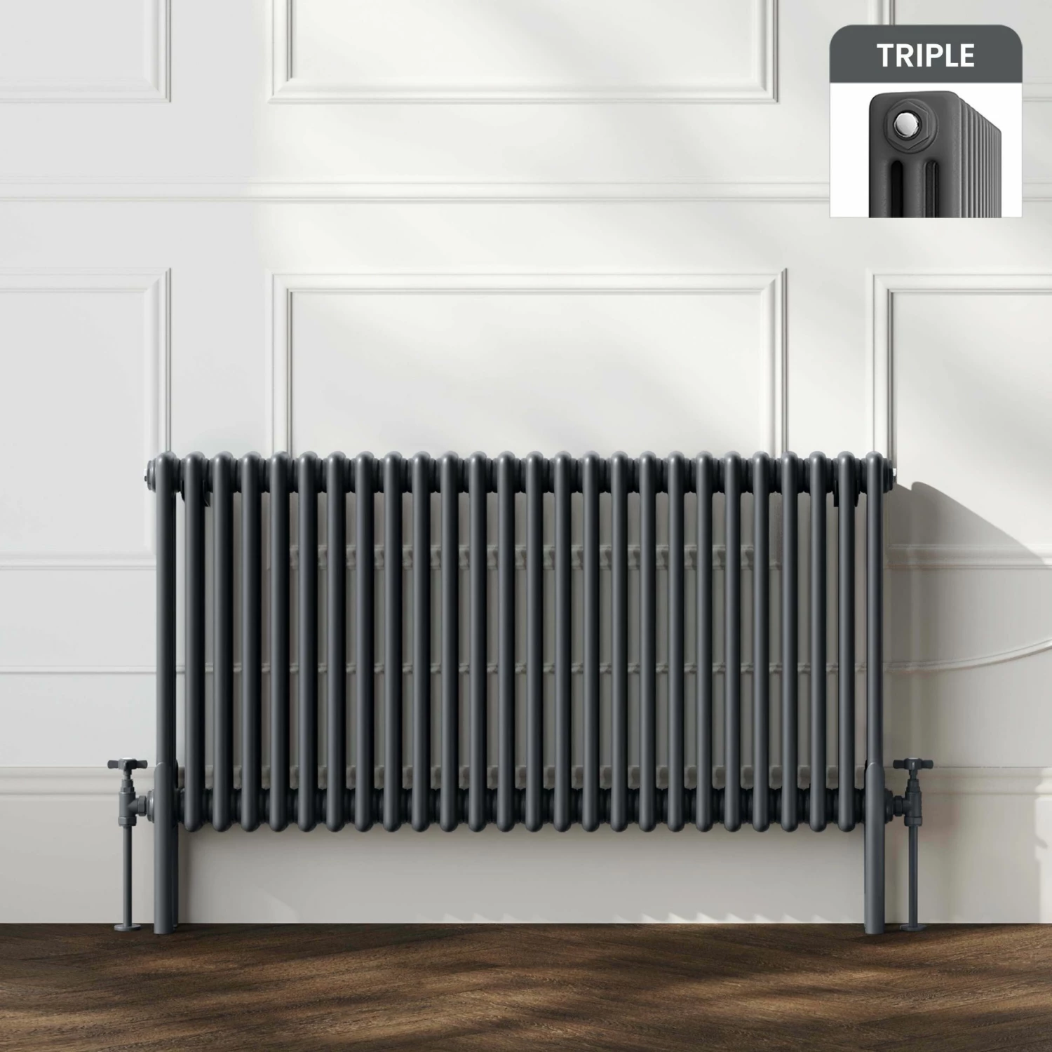 Athens Anthracite Triple Column Horizontal Traditional Radiator 600x1190mm