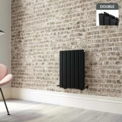 Faro Matt Black Double Flat Panel Horizontal Radiator 600x420mm