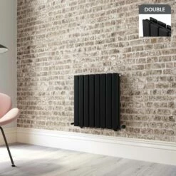 Faro Matt Black Double Flat Panel Horizontal Radiator 600x560mm
