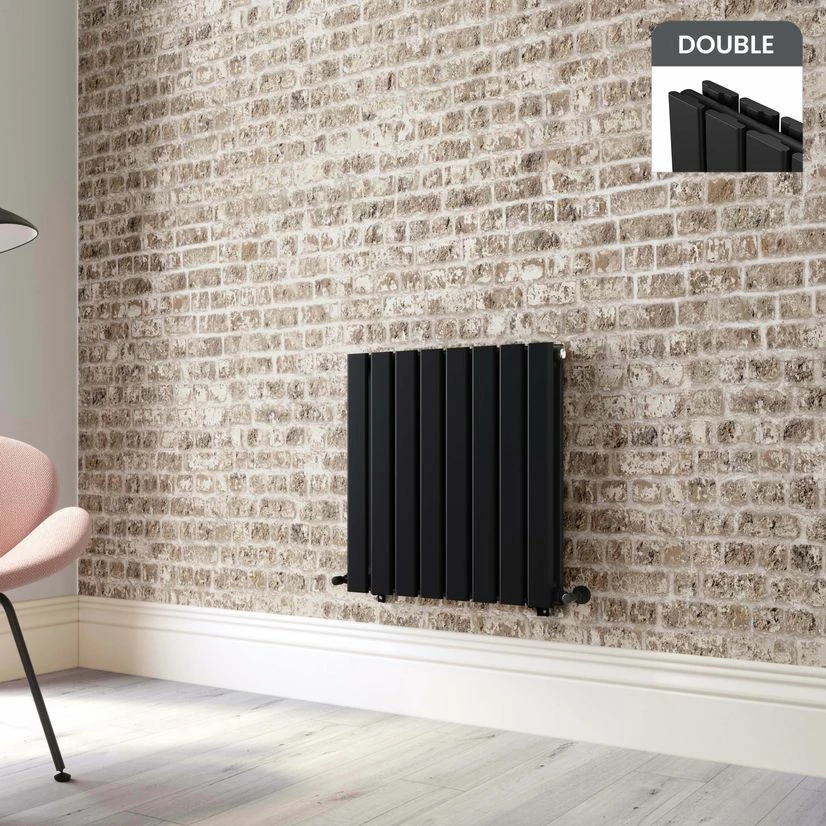 Faro Matt Black Double Flat Panel Horizontal Radiator 600x560mm