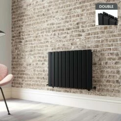 Faro Matt Black Double Flat Panel Horizontal Radiator 600x770mm