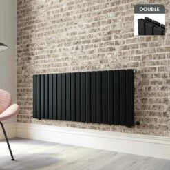 Faro Matt Black Double Flat Panel Horizontal Radiator 600x1400mm