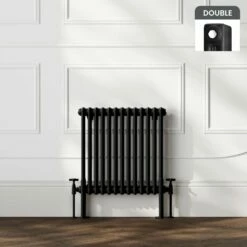 Athens Matt Black Double Column Horizontal Traditional Radiator 600x605mm