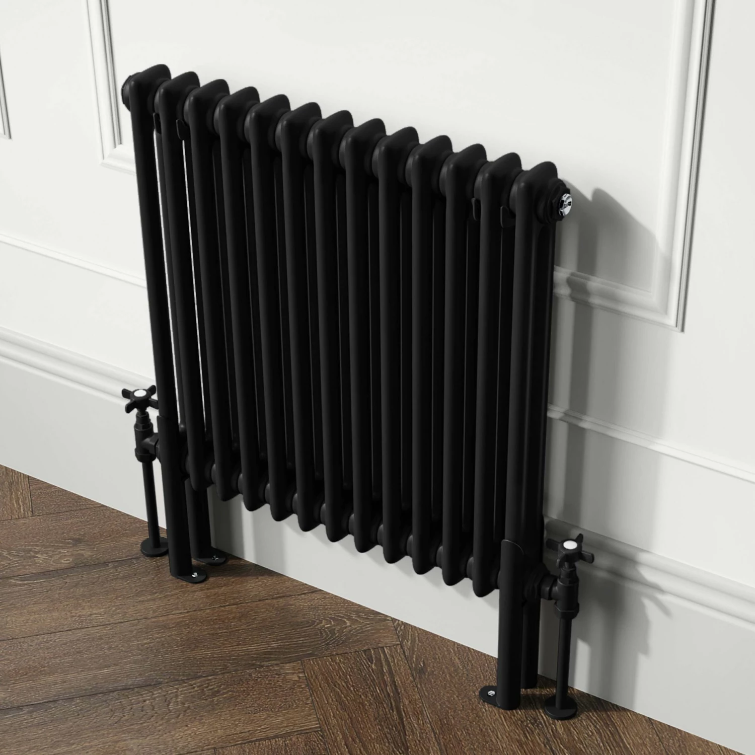 Athens Matt Black Double Column Horizontal Traditional Radiator 600x605mm - Image 3