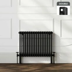 Athens Matt Black Double Column Horizontal Traditional Radiator 600x785mm